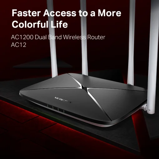 Cod. 162 Router Wireless MERCUSYS AC12 v3 / Dual Band AC1200, 1.2 Gbps / (5 dBi) 4*Antenas / MU-MIMO 2x2 / Multi-Modo (Access Point, Repetidor) / Conex. hasta 32 dispositivos