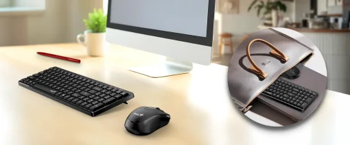 Cod. 287 Kit Genius Wireless LUXEMATE Q8100 Teclado + Mouse &oacute;ptico 1200DPI, Compacto / 2.4GHz / AI Copilot / 12 teclas FN P/acceso r&aacute;pido (Oficina y multimedia) / Espa&ntilde;ol&nbsp;