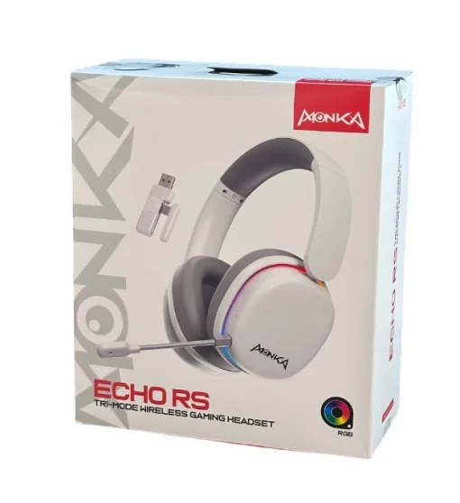 Cod. K:107 Headphone Monka Echo RS HG9070W Wireless Tri-modo: 2,4 GHz(USB-A, Tipo-C)/Bluetooth 5.2/Tipo-C&amp;jack con cable / Iluminación RGB (estatica) / Mic. omnidireccional extraíble /  Bat. 1000mAh / Compatible: PC, Android, Mac OS,IOS,PS4,PS5,XBOX ONE
