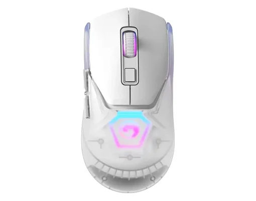 Cod,. 219  Mouse MARVO Fit Pro G1W WH / Trimodal (Inalámbrico 2.4G + Bluetooth + cableado) / 19000DPI / Sensor Pixart® PMW-3370 / Interruptores mecánicos Omron® / True RGB-16,8 millones de colores personalizado / 7 botones / batería 600mAh
