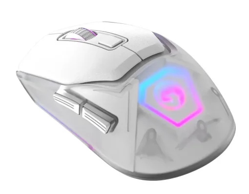 Cod,. 219  Mouse MARVO Fit Pro G1W WH / Trimodal (Inalámbrico 2.4G + Bluetooth + cableado) / 19000DPI / Sensor Pixart® PMW-3370 / Interruptores mecánicos Omron® / True RGB-16,8 millones de colores personalizado / 7 botones / batería 600mAh