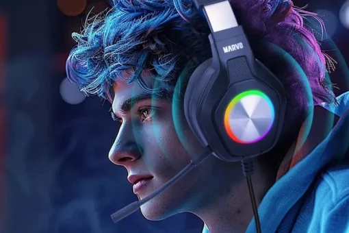 Cod. 124 Headphone MARVO Pulz 80 (HG9084) / 50mm (est&eacute;reo potente) / Luces RGB / Mic. omnidireccional extra&iacute;ble / Multiplataforma 1*jack 3.5mm + adaptador a 2 jack + USB(LuzLED) / Compatible: PS4, PS5, Xbox One, PC, Android, macOS e iOS