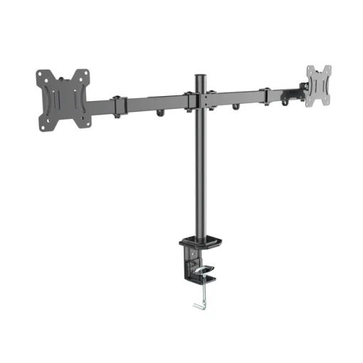 Cod. 1131 Soporte de Escritorio P/ 2*Monitores 13" a 27" M052 / 8kg (18lbs) x brazo / Giro 180&deg; y rotacion de 360&deg; / Ajustable en mesa, abrazadera tipo C / black