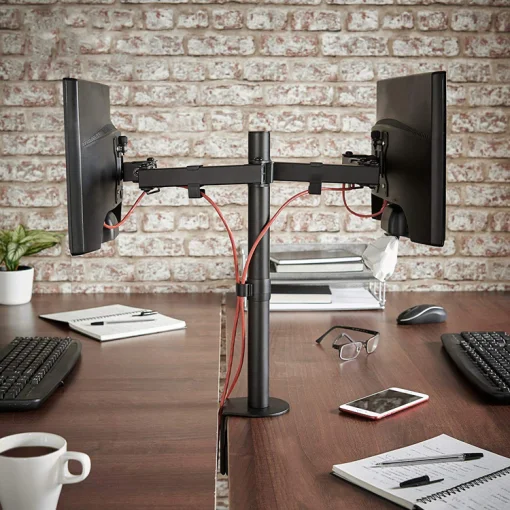 Cod. 1131 Soporte de Escritorio P/ 2*Monitores 13" a 27" M052 / 8kg (18lbs) x brazo / Giro 180&deg; y rotacion de 360&deg; / Ajustable en mesa, abrazadera tipo C / black