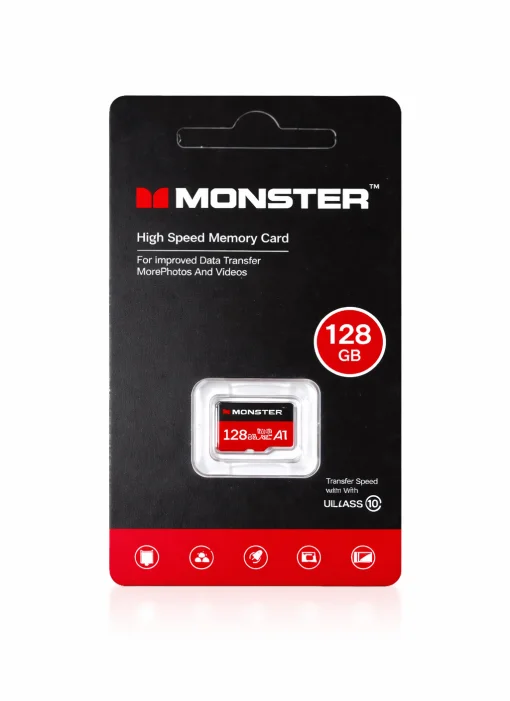 Cod. 316 Micro SD MONSTER 128GB / 180MB/s, 130MB/s Clase 10 U3 A1 Video 4K