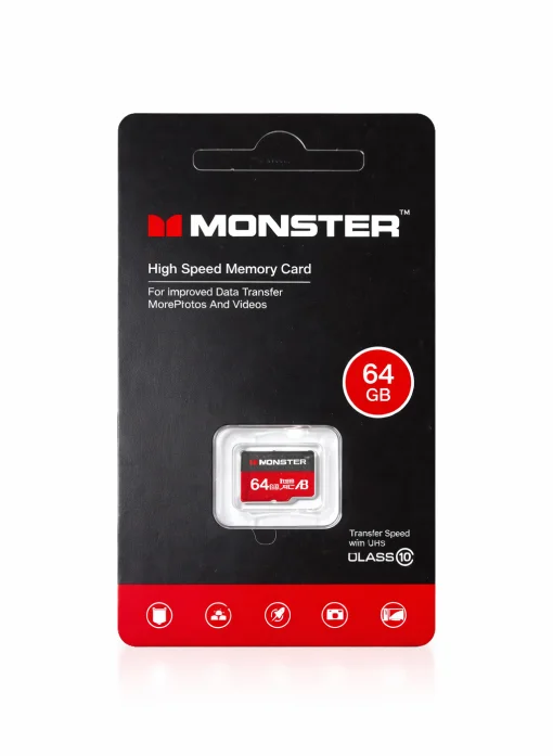 Cod. 315 Micro SD MONSTER 64GB / 180MB/s, 130MB/s Clase 10 U3 A1 Video 4K