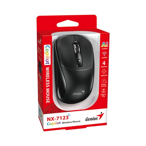 Cod. 300 Mouse Genius Wireless NX-7123 / Bot&oacute;n Copilot AI / 2.4G USB-A / 4 Botones / 1200DPI / Negro