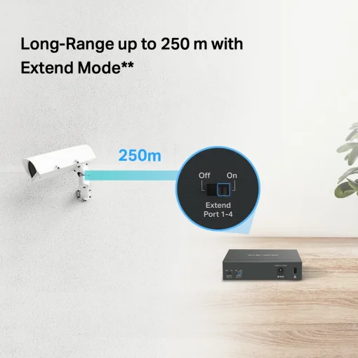 Cod. 120 Switch PoE+ Gigabit MERCUSYS MS105GP / 5 puertos 10/100/1000Mbps (4*POE+ 65W) hasta 250 m / Plug and Play / met&aacute;lico