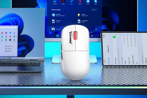 Cod. K:265 Mouse MONKA PRIME G997W Tri-modo Wireless (2.4G &amp; BT 5.1) + cable / 26.000 DPI / tasa sondeo 4K / Chip PixArt PAW3395 / 6 botones programables / Peso (53g) / 100% PTFE (pie) / Bat. 300mAh(hasta 60H) / Dedicado: P/Gamer PRO/Usuario PRO