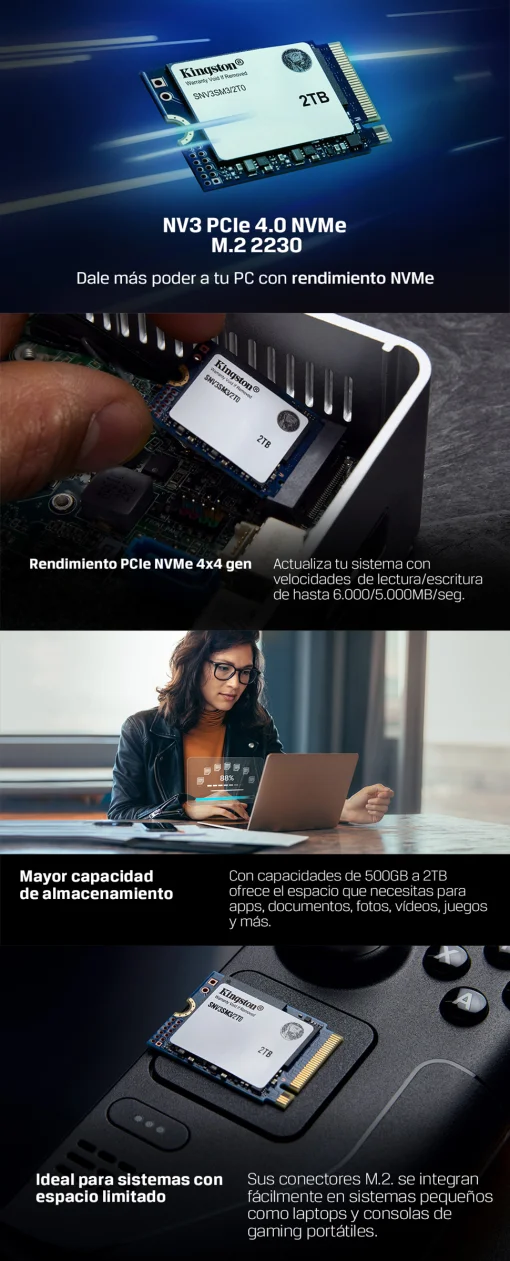 Cod. SN:548 SSD KINGSTON NV3 M.2 / 500 GB / 5.000MB Lectura y escritura 3.000MB / 2230 / PCIe4.0 x4 NVMe