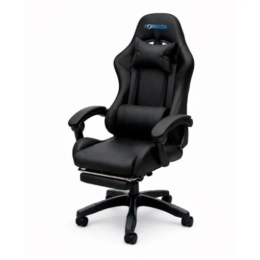 Cod. 1202 Silla Gamer Potenzza Black / Almohada cabeza y zona lumbar / reclinable 120&ordm; / Rotaci&oacute;n 360&deg; / Reposapi&eacute;s retr&aacute;ctil