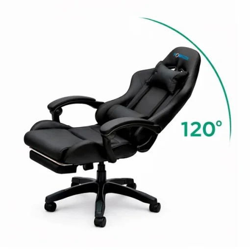Cod. 1202 Silla Gamer Potenzza Black / Almohada cabeza y zona lumbar / reclinable 120&ordm; / Rotaci&oacute;n 360&deg; / Reposapi&eacute;s retr&aacute;ctil
