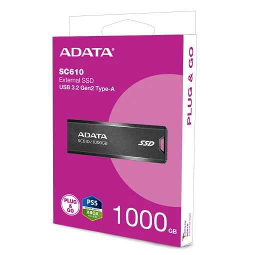 Cod. X:511 SSD Externo ADATA SC610 1TB / USB-A 3.2 Gen2 / 550MB/s Read, 500MB/s Write / Compatible: Windows, MacOS X, PS5 / XBOX Series X-S