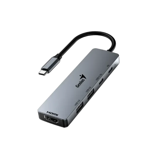 Cod. 375 Hub Multipuertos Genius UH-500 5 en 1 / Interfaz: USB-C a 1*HDMI 4K@60Hz, 1*USB-C PD (Carga r&aacute;pida 100W), 2*USB-A 3.0 &amp; 1*USB-C 5G, / Compatible: Windows&reg;, Mac OS, Android, Apple IOS / Plug &amp; play