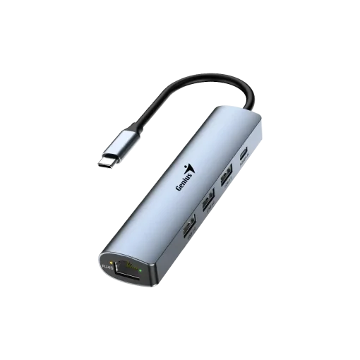Cod. 374 Hub Multipuertos Genius UH-545 5 en 1 / Interfaz: USB-C a 1*Ethernet&nbsp;RJ45 (Gigabit), 3*USB-A 3.0 (datos), 1*USB-C PD (carga) / Compatible: Windows&reg;, Mac OS, Android, Apple IOS / Plug &amp; play
