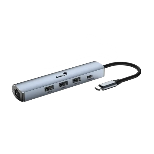 Cod. 374 Hub Multipuertos Genius UH-545 5 en 1 / Interfaz: USB-C a 1*Ethernet&nbsp;RJ45 (Gigabit), 3*USB-A 3.0 (datos), 1*USB-C PD (carga) / Compatible: Windows&reg;, Mac OS, Android, Apple IOS / Plug &amp; play
