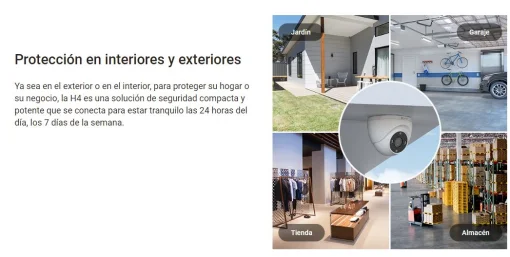 Cod. 322 Cámara Smart EZVIZ H4 Domo 3MP 2K / Visión Nocturna a Color / Detección personas/vehículos (tecnología IA) / Sirena y luz estroboscópica / Alertas personalizadas / Audio bidireccional / Almacenamiento MicroSD (hasta 512GB) / Certificación IP67 (D