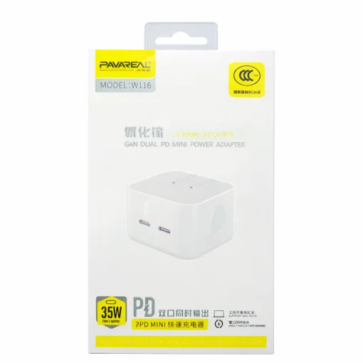 Cod. 269 Cargador Pavareal W116 Dual PD 35W (Carga r&aacute;pida simult&aacute;nea) / 2*Puertos USB-C 5V/3A / Compatible con MAC BOOK