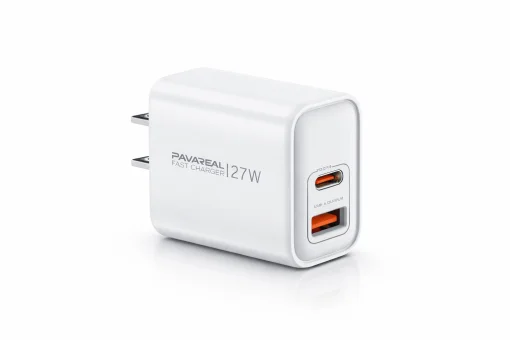 Cod. C:264 Cargador de pared Pavareal K58 de 27W (Carga r&aacute;pida) / 2*Puertos, DC 5V/3A (1*USB-A + 1*USB-C)