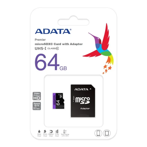 Cod. 140 Memoria Micro SD ADATA Premier / 64GB /UHS-I Clase 10 / 2en1 / 80MB/