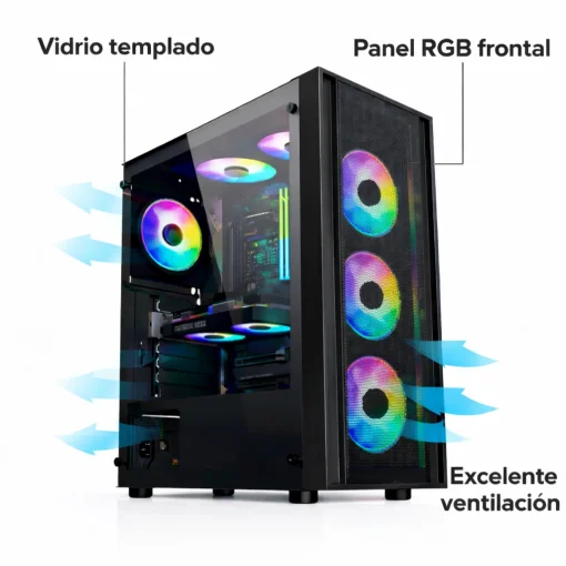 Cod. 404 Case Gaming MARVO Tazos 130 (CA-123/Negro) / Panel frontal Mesh / Tapa lateral vidrio templado / admite: VGA 335mm &amp; soporta hasta 8 fans / USB3.0 + 2*USB2.0 / Audio HD