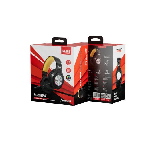 Cod. 125 Headphone Inal&aacute;mbricos MARVO Pulz 80W (HG9084W) / Trimodal: 2.4G(USB-A, USB-C) + Bluetooth&reg; 5.3 + Cableado / Luces RGB / Mic. omnidireccional extra&iacute;ble / Bat.: 1000 mAh / Compatible: PC, Android, Mac OS,IOS,PS4,PS5,XBOX ONE