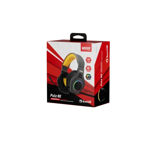 Cod. 124 Headphone MARVO Pulz 80 (HG9084) / 50mm (est&eacute;reo potente) / Luces RGB / Mic. omnidireccional extra&iacute;ble / Multiplataforma 1*jack 3.5mm + adaptador a 2 jack + USB(LuzLED) / Compatible: PS4, PS5, Xbox One, PC, Android, macOS e iOS