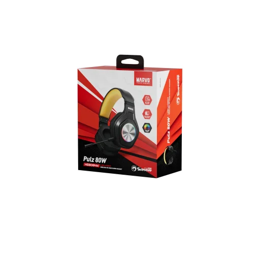 Cod. 125 Headphone Inal&aacute;mbricos MARVO Pulz 80W (HG9084W) / Trimodal: 2.4G(USB-A, USB-C) + Bluetooth&reg; 5.3 + Cableado / Luces RGB / Mic. omnidireccional extra&iacute;ble / Bat.: 1000 mAh / Compatible: PC, Android, Mac OS,IOS,PS4,PS5,XBOX ONE