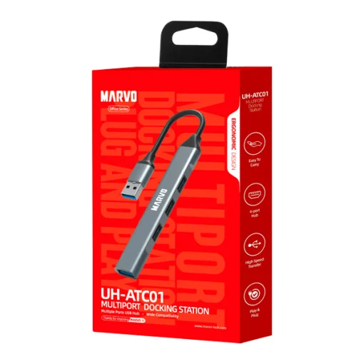 Cod.  979  Hub MARVO UH-ATC01 / Interfaz USB 3.0 a  3*USB 2.0 + 1*USB 3.0 / plug &amp; Play / Metal