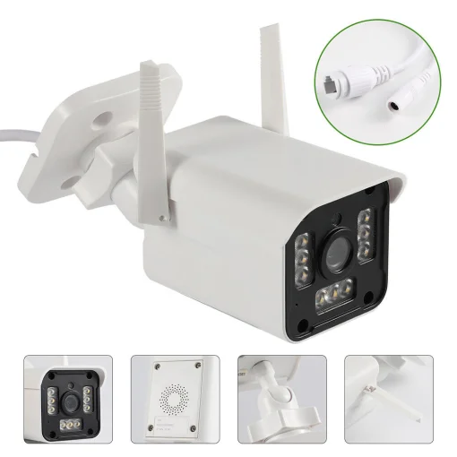 Cod. 268 Cámara Smart Wi-Fi, P/Exterior HY QC2 Full HD 1080p / 9 LED + infrarrojo / Detección de movimiento / Audio bidireccional y Alarma / almacenamiento micro SD hasta 128GB