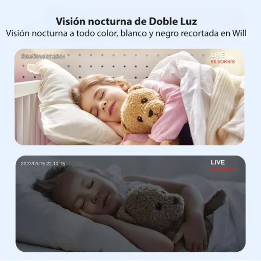 Cod. A:394  Cámara Smart Wi-Fi, P/Interior QC5 Full HD 1080p / lente 3MP con gran angular de 180 grados / 2 LED + infrarrojo / Monitor de bebé de seguimiento humano / protección de Seguridad de doble pantalla en la plataforma / Audio bidireccional / Sopor