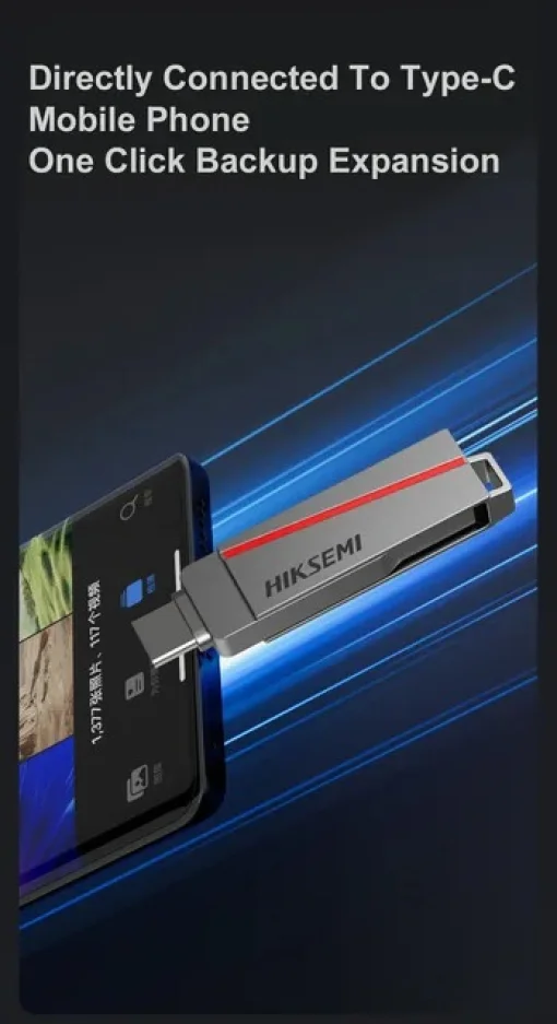 Cod. 227 Flash Memory HIKSEMI DUAL Slim E307C 32GB / USB 3.2 Tipo-A y USB Tipo-C High Speed OTG / MetálicoFlash Memory HIKSEMI DUAL Slim E307C 32GB / USB 3.2 Tipo-A y USB Tipo-C High Speed OTG / Metálico