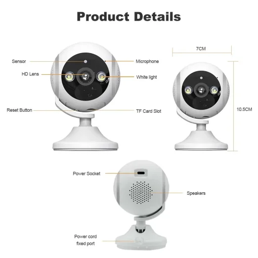 Cod. A:394  Cámara Smart Wi-Fi, P/Interior QC5 Full HD 1080p / lente 3MP con gran angular de 180 grados / 2 LED + infrarrojo / Monitor de bebé de seguimiento humano / protección de Seguridad de doble pantalla en la plataforma / Audio bidireccional / Sopor