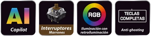 Cod. 289 Teclado Mec&aacute;nico Genius GX Scorpion K12 / iluminaci&oacute;n RGB / Switch Marron / AI Copilot / teclas completas anti-ghosting / 12 teclas FN P/acceso r&aacute;pido / Espa&ntilde;ol USB, Wired 1.8m Negro