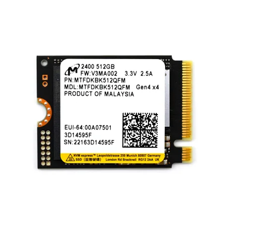 Cod. SN:431 SSD Micron 2400 M.2 512 GB / 4.200MB/s Lectura y escritura 1.800MB/s / 2230 + Soporte P/2280 / PCIe&reg; Gen 4 x4 (Sin empaque)