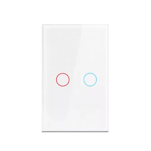Cod. 889 Interruptor de pared Smart WIFI WHC06 WH / 2 botones t&aacute;ctiles / No requiere Neutro / Control por APP / compatible con Alexa, Google Home / Dim.: 120*72*7mm / blanco