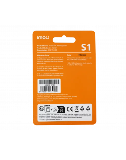 Cod. 303 MicroSD IMOU S1 128GB / Clase 10 U3 V30 / escritura 85MB/s - 40MB/s lectura