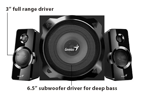 Cod. G:234 Parlantes Genius SW-2.1 1850 BT / Bluetooth 5.3 / 50W(RMS) Subwoofer 25W, Satélites 2*12,5W / Control remoto