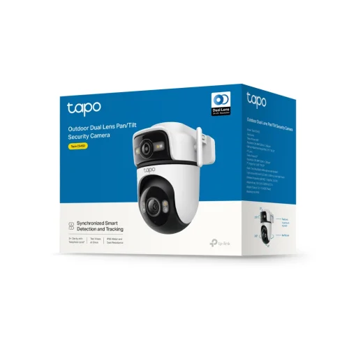 Cod. 406 C&aacute;mara Smart TP-Link Tapo C545D Dual 2K 360&deg; P/Exterior IP66 / Lente gran angular 165&deg; &amp; Teleobjetivo 6mm / Seg. autom&aacute;t. sincronizado / Detecci&oacute;n AI (pers. masc. veh.) / Vista Nocturna Intelig. / 8 puntos patrulla / Audio bidireccional / Soporta