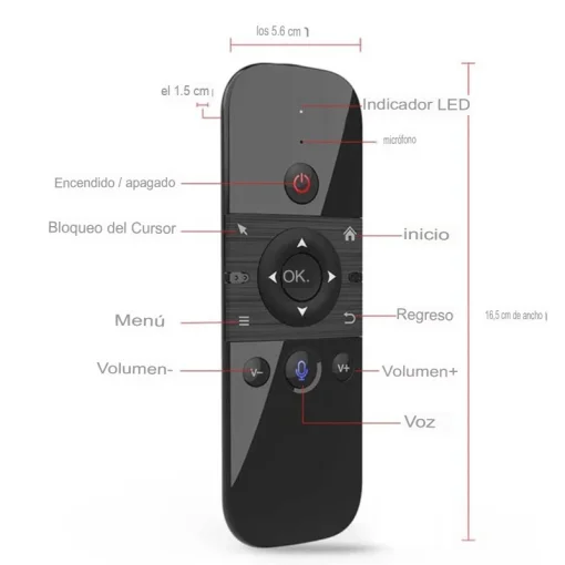 Cod. 1074 Control remoto por voz Air Mouse M8 / Mini teclado / IR/RF 2.4GHz / Bat. integrada / Compatible: Smart TV, Android TV, PC