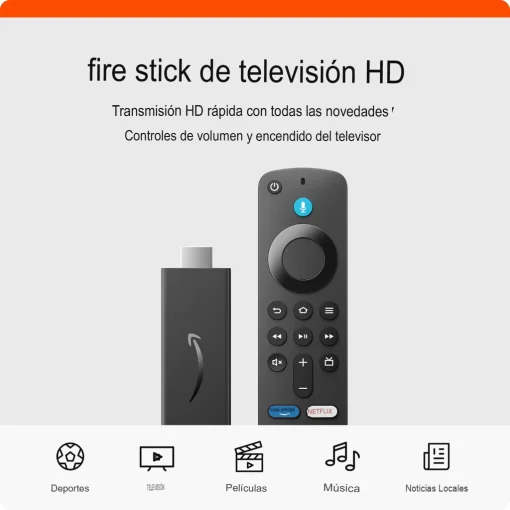 Cod. T:1053 Amazon Fire TV Stick HD 1080p (2024), HDR / Wi-Fi 5 / 1GB ram, 8GB alm. / Control remoto por voz de Alexa (control de TV/Soundbar) / controles de Smart Home, streaming en HD