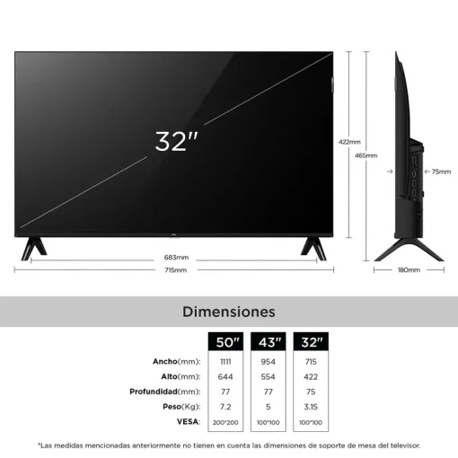 Cod. 131 Smart TV TCL 32S5K 32" QLED FHD / Google TV / HDR 10 / Dise&ntilde;o Slim, Bisel Met&aacute;lico / 2*HDMI, 1*USB / Wi-FI + BT 5.0 / Dolby Audio / Control remoto por voz Google