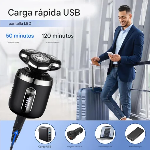 Cod. 1046 Kit Afeitadora Hyundai PHT-083 4en1 / 5W / Bat. 600 mAh / 8500 RPM / resistente al agua (IPX6) / Incl. (1*cabezal recortador vello nasal, 1*recortador vello, 1*cepillo limpieza facial, 1*cabezal masaje)