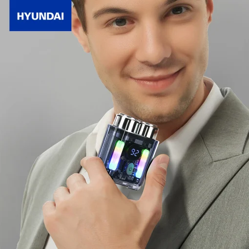 Cod. 1045 Afeitadora portátil Hyundai PHT-084 / 3W / pantalla indicador de carga / LED Efectos RGB / Bat. 600 mAh / USB-C / Carga 1H / 8200 RPM / resistente al agua (IPX6)