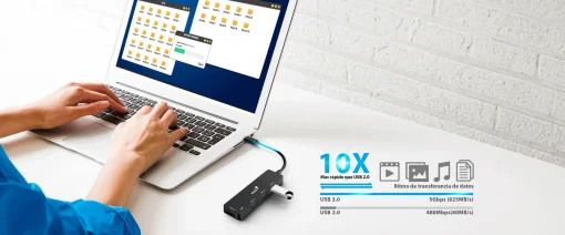 Cod. B:372 Hub Genius UH-400 USB-C a USB-A 3.0 de 4 Puertos 5Gbps / Compatible: Windows&reg;, Mac OS, Android, Apple IOS / Plug &amp; play