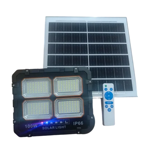 Cod. 1025 Reflector LED + panel Solar P/exterior TD-003 / 100W / Batería Integrada / IP66 / Incl.: control remoto encendido/apagado Automatico