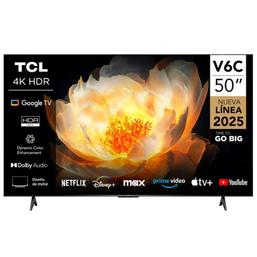 Cod. 116 Smart TV TCL 50V6C 50&quot; 4K UHD / Google TV / (DLG 120Hz) HDR 10+ MEMC / AiPQ / Dynamic Color / Bisel Metálico / Panel HVA / HDMI 2.1, USB / WiFi 5 &amp; BT5.2 / Dolby audio / Google Cast / Control remoto por voz