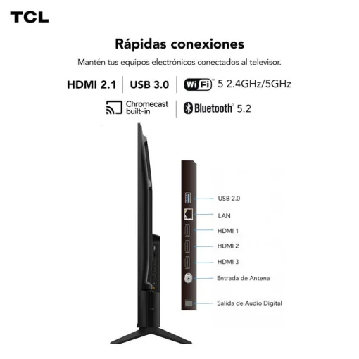 Cod. 116 Smart TV TCL 50V6C 50&quot; 4K UHD / Google TV / (DLG 120Hz) HDR 10+ MEMC / AiPQ / Dynamic Color / Bisel Metálico / Panel HVA / HDMI 2.1, USB / WiFi 5 &amp; BT5.2 / Dolby audio / Google Cast / Control remoto por voz