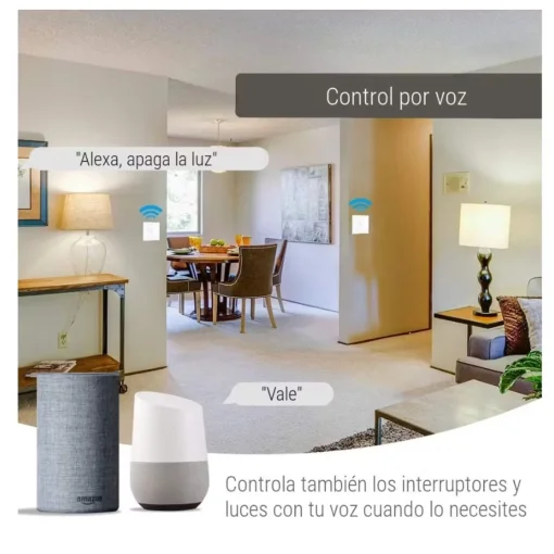 Cod. 888 Interruptor de pared Smart WIFI WHC05 WH / 1 botón táctil / No requiere Neutro / Control por APP / compatible con Alexa, Google Home / Dim.: 120*72*7mm / blanco