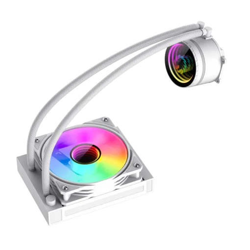 Cod. 165 Sistema de Enfriamiento Líquido GAMEMAX ICEBURG 120 White / FAN 1*120MM PWM / Sincronización ARGB AURA Sync / Conector 5V, 3 pines / 12V 4 pines / Compatible Intel 13va. Gen. LGA 1700 / AMD AM5 / ARGB